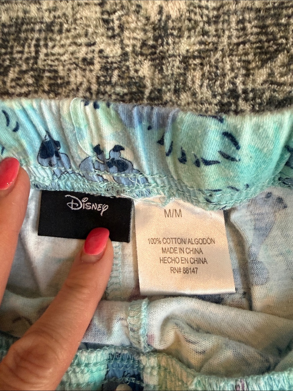 Disney Light Blue Stitch Print Pajama Pants with Navy Drawstring - Picture 2 of 6